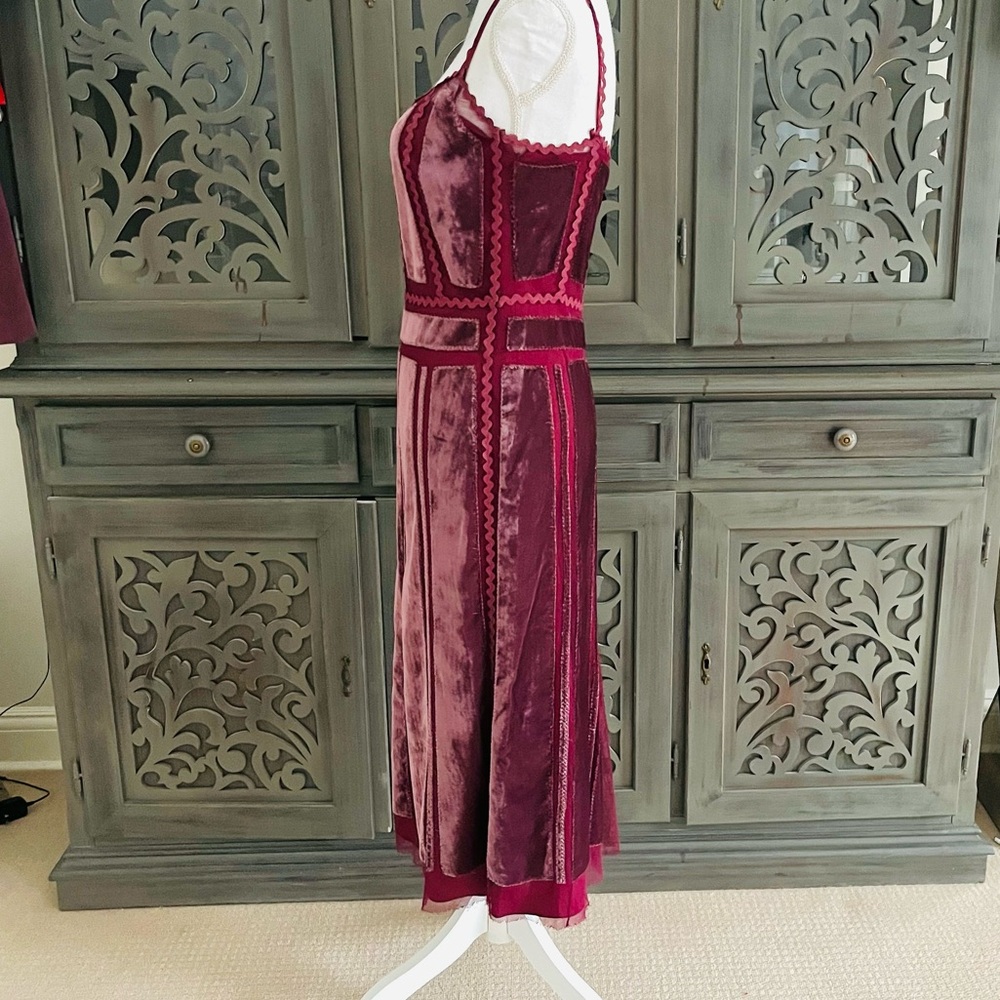 Alberta Ferretti magenta red velvet and tulle dress 6 - Picture 6 of 16